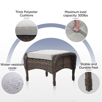 7 Piece Outdoor Patio Furniture Set, Patio Furniture Set with Fire Pit Table Rattan Wicker Patio Furniture Set, Brown Wicker & Beige Cushion