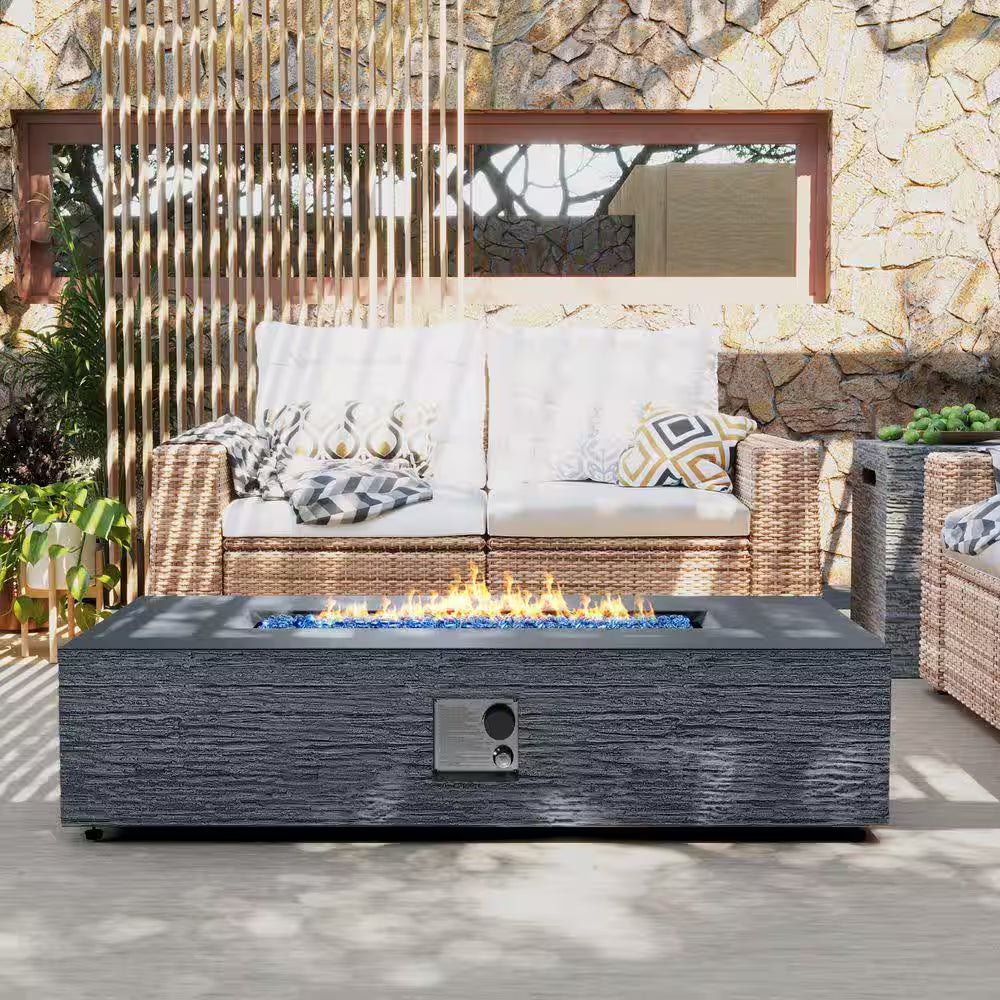56 In. Rectangular Outdoor Magnesium Oxide Dark Gray Fire Pit Table with Gas Tank Cover