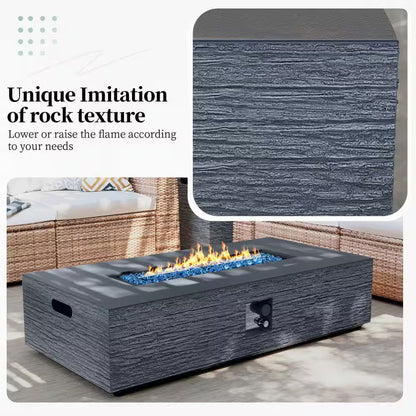 56 In. Rectangular Outdoor Magnesium Oxide Dark Gray Fire Pit Table with Gas Tank Cover