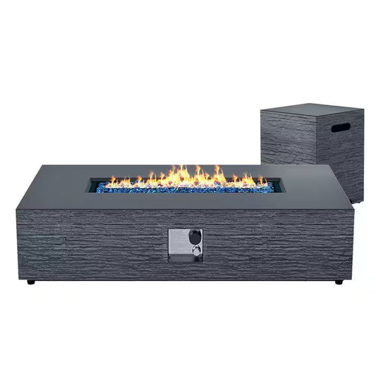 56 In. Rectangular Outdoor Magnesium Oxide Dark Gray Fire Pit Table with Gas Tank Cover